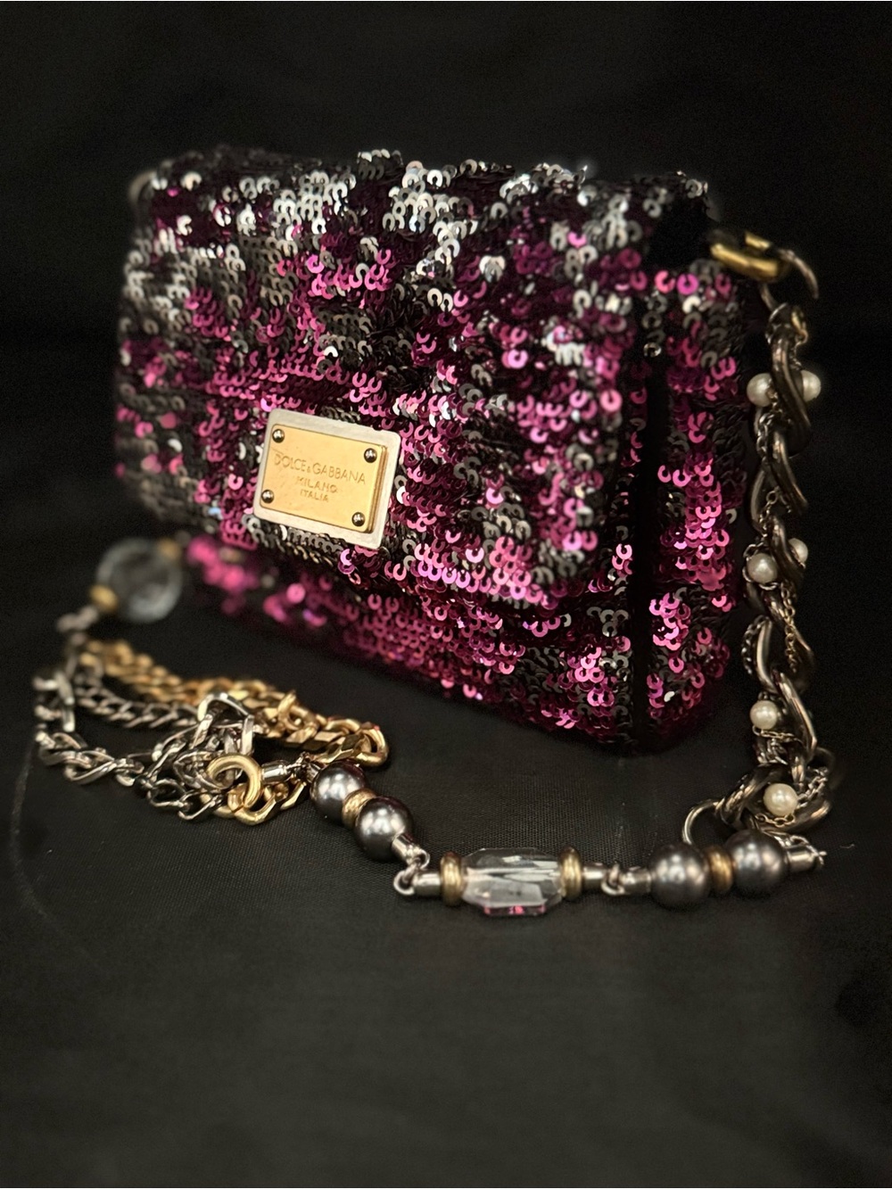 Vintage Dolce & Gabbana Fuchsia and Silver Sequin Evening Bag